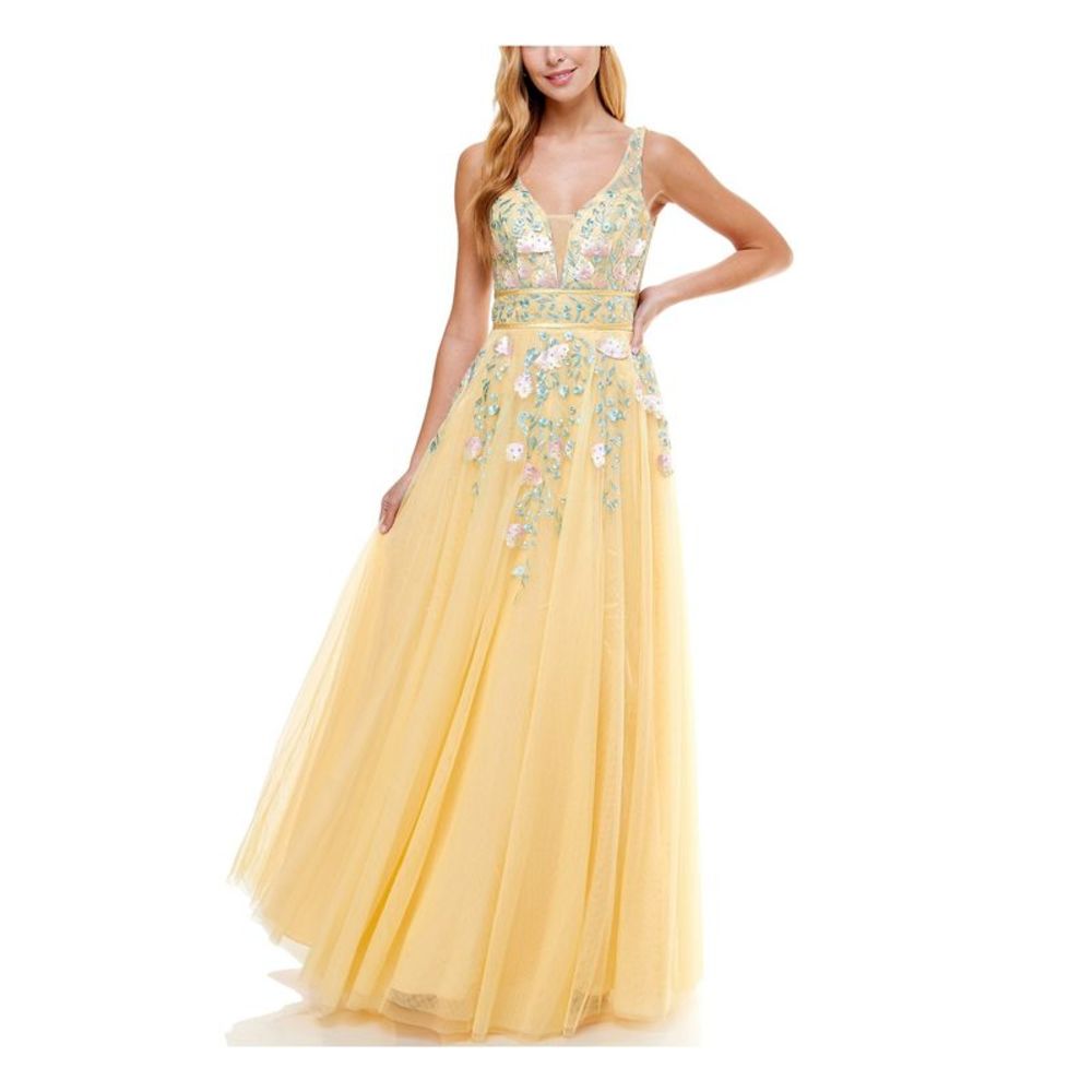 SAY YES TO THE DRESS Womens Yellow Gown Sleeveless Full-Length Dress Juniors 13